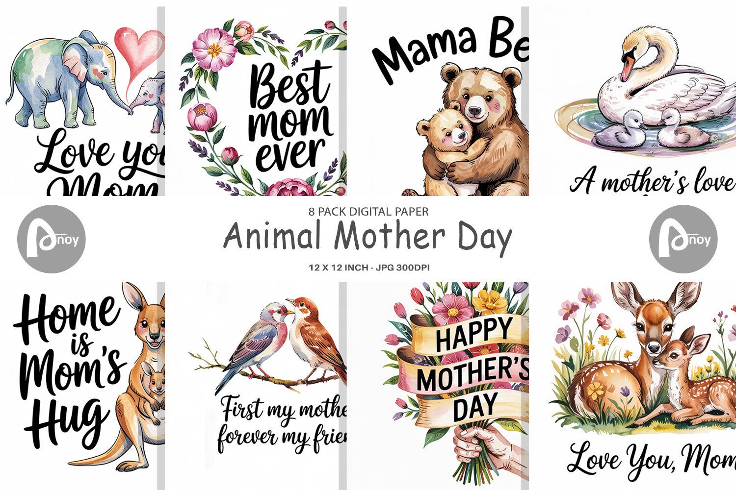 Digital Paper Mother’s Day Animal Graphic by Artnoy · Creative Fabrica