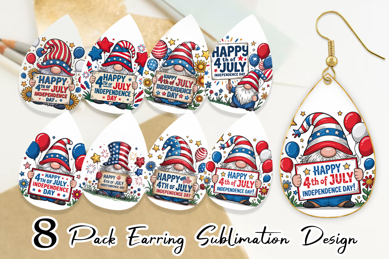 Earring 4th of July Gnome Graphic by Artnoy · Creative Fabrica