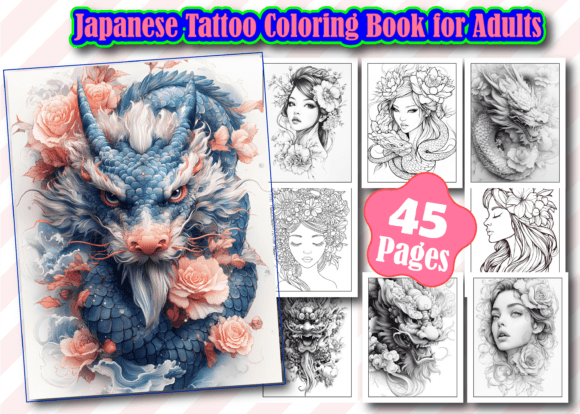 Japanese Tattoo Coloring Book for Adults