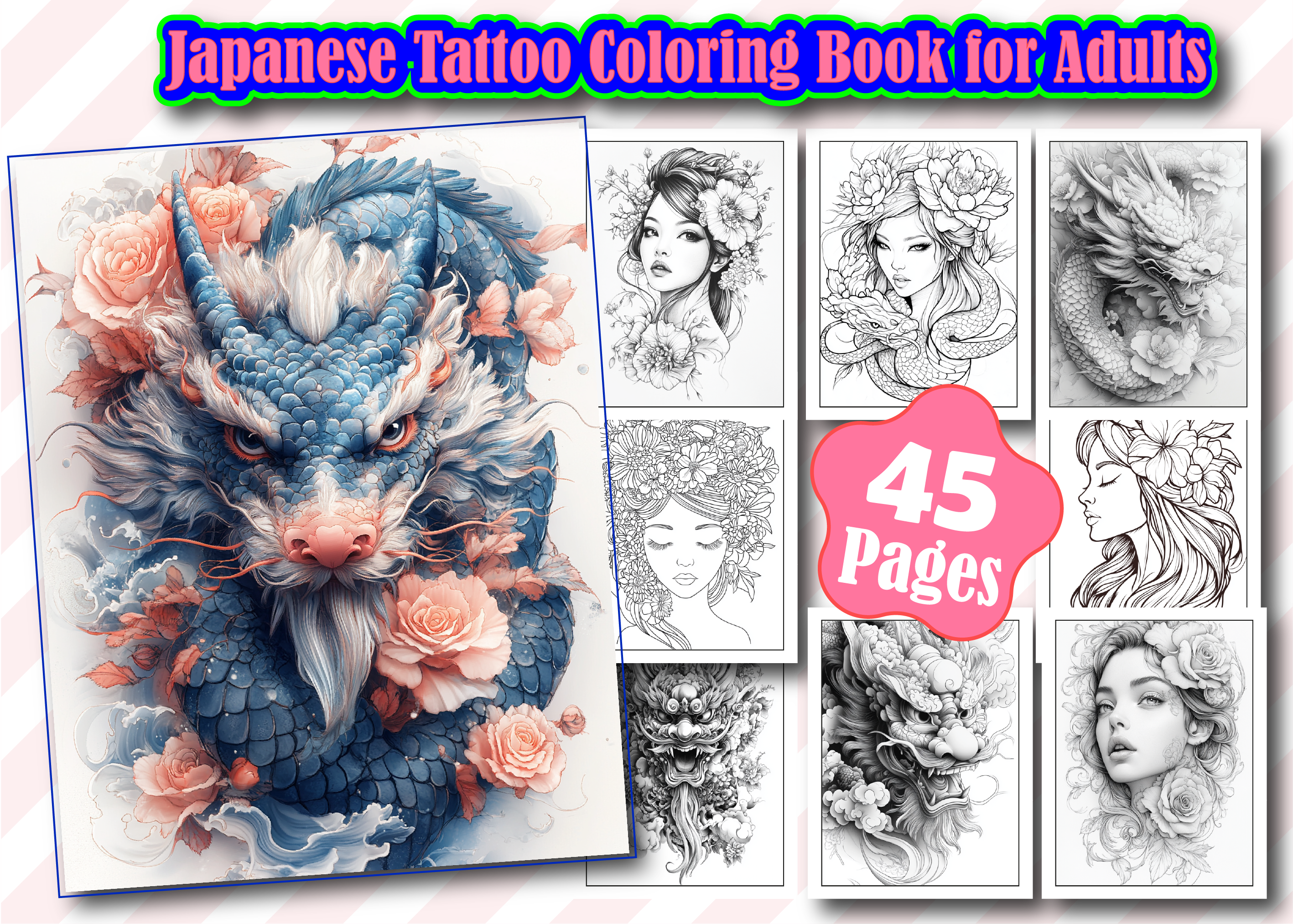 Japanese Tattoo Coloring Book for Adults