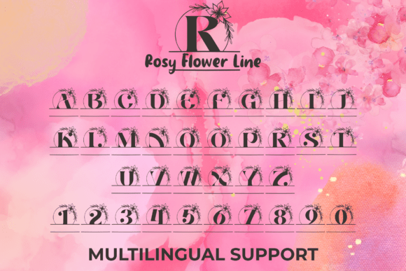 Rosy Flower Line Monogram Font PNG with transparent background - Preview 3