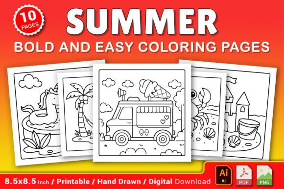 Summer Bold and Easy Coloring Pages