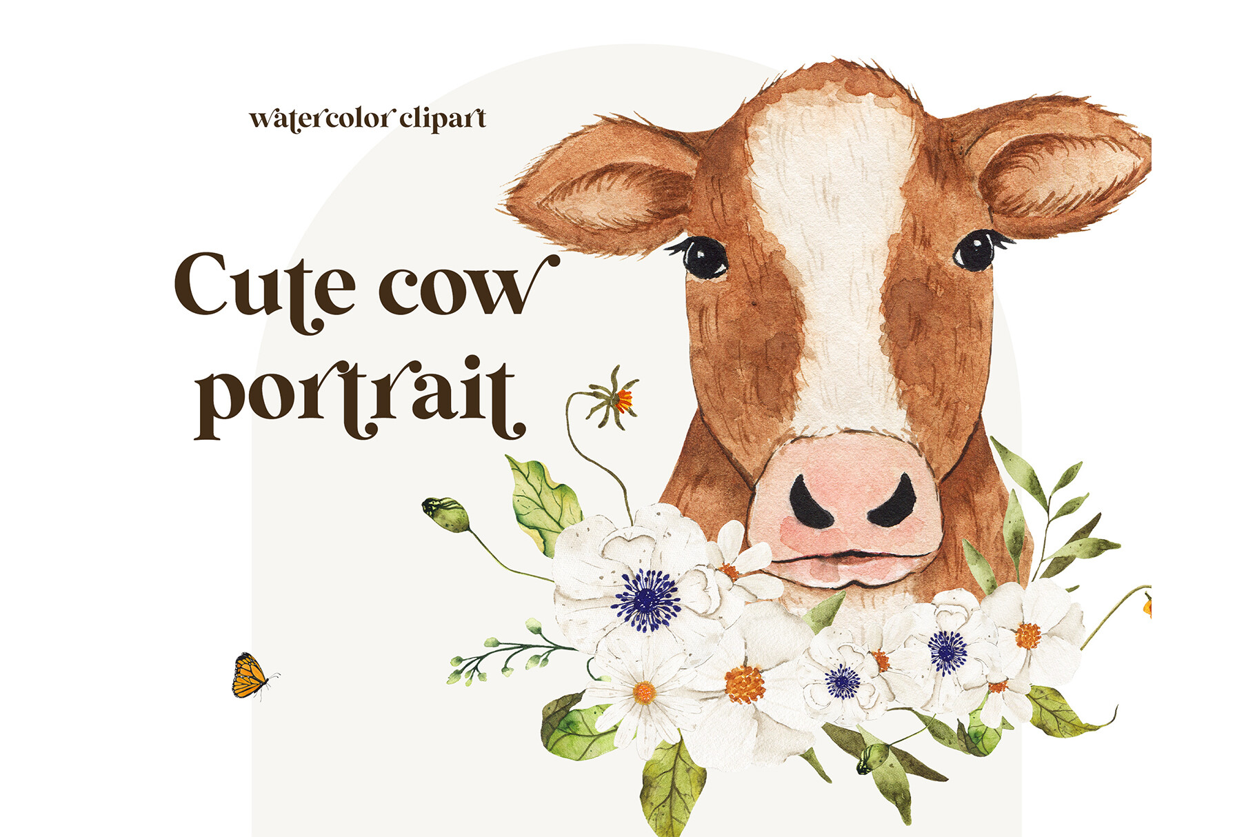 Watercolor Cow Face Portrait Clipart Graphic by Madiwaso · Creative Fabrica