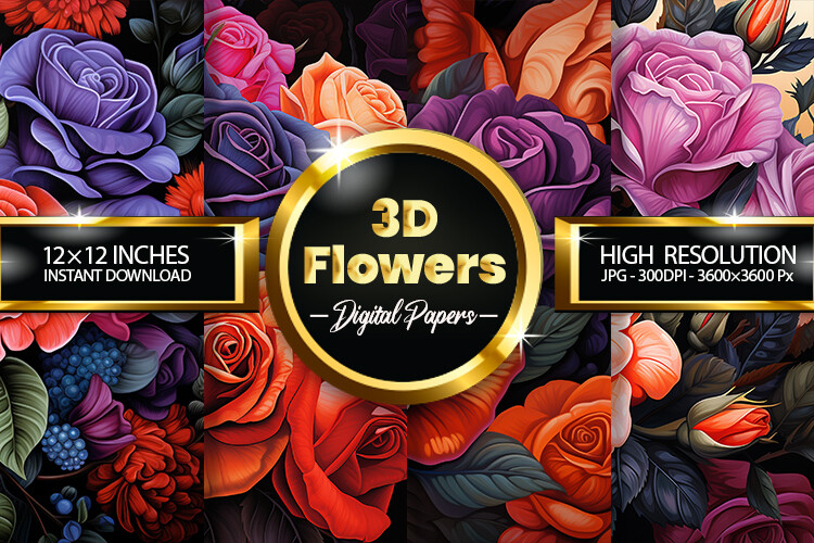 3D Flowers Digital Papers Graphic by Hurairagraphics · Creative Fabrica