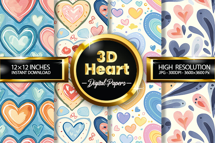 3D Heart Digital Papers Graphic by Hurairagraphics · Creative Fabrica
