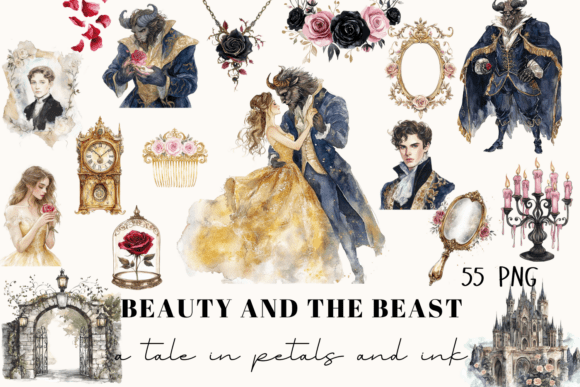 Beauty and the Beast Clipart Set Graphic Illustrations By Aneta Design 
