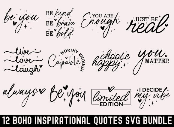 Boho Inspirational Quotes SVG BUNDLE Graphic T-shirt Designs By designsquad8593