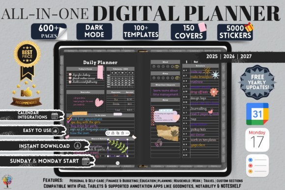 Dark Mode All in One Digital Planner