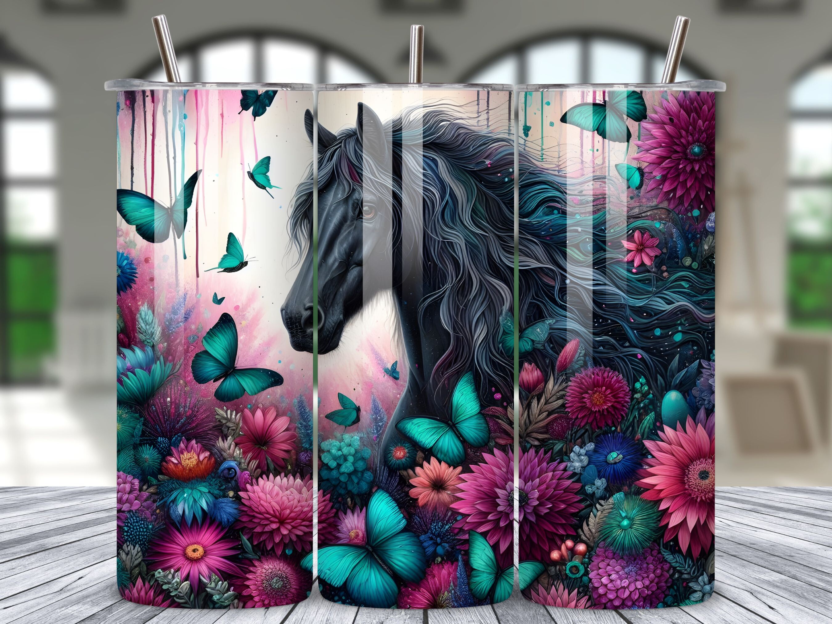 Floral Horse 20oz Tumbler Wrap PNG Graphic by LAZY ANT · Creative Fabrica