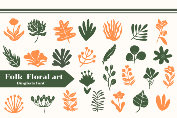 Folk Floral Art Dingbats Font By Apiwat Type