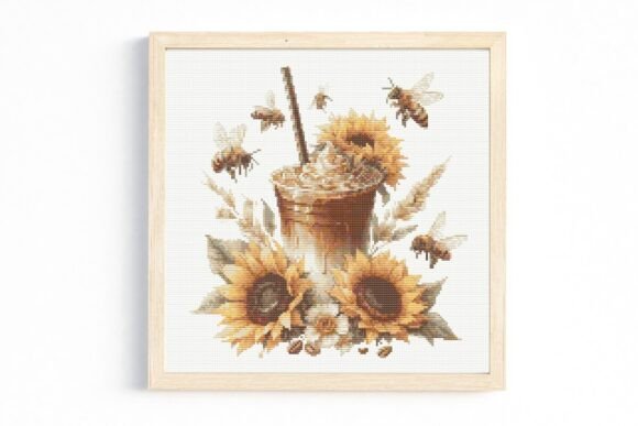 Iced Coffee with Sunflowers Cross Stitch