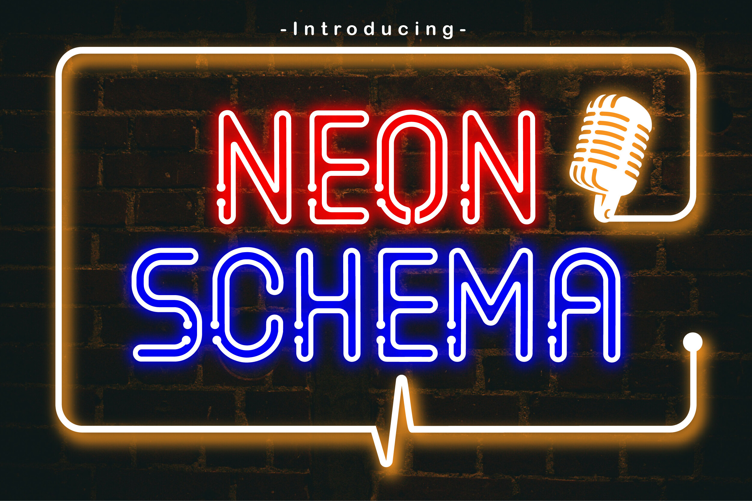 Neon Schema preview, structured schematic neon display typeface