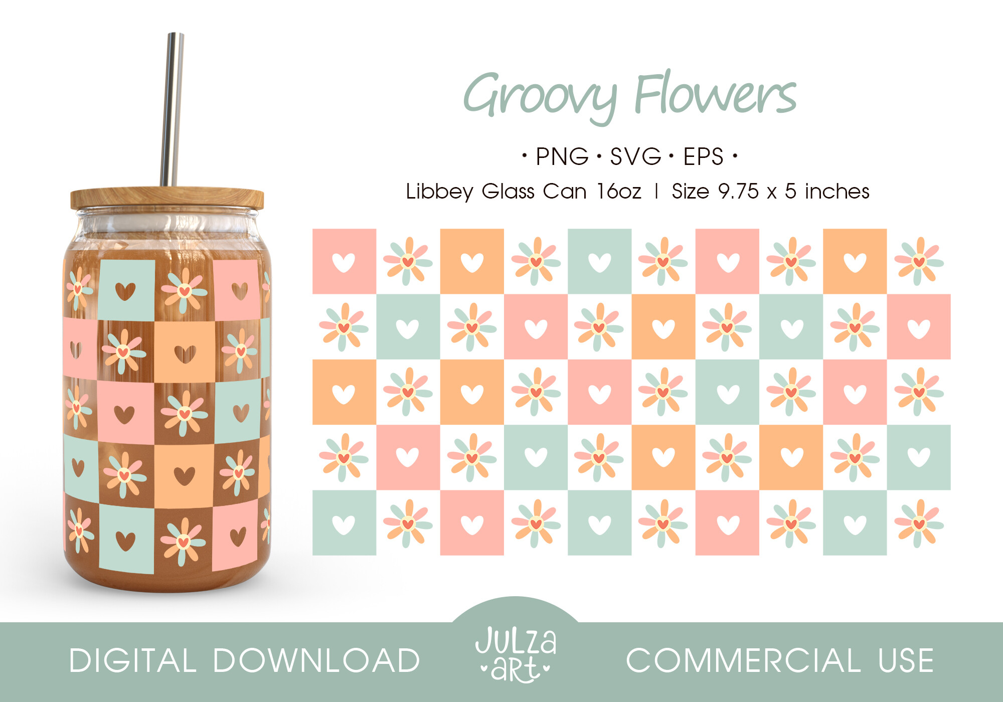 Retro Flower Glass Can Wrap PNG SVG Graphic by JulzaArt · Creative Fabrica
