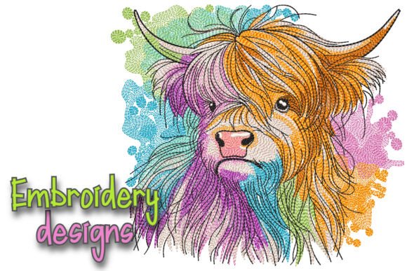 Scottish Highland Cow Embroidery Design