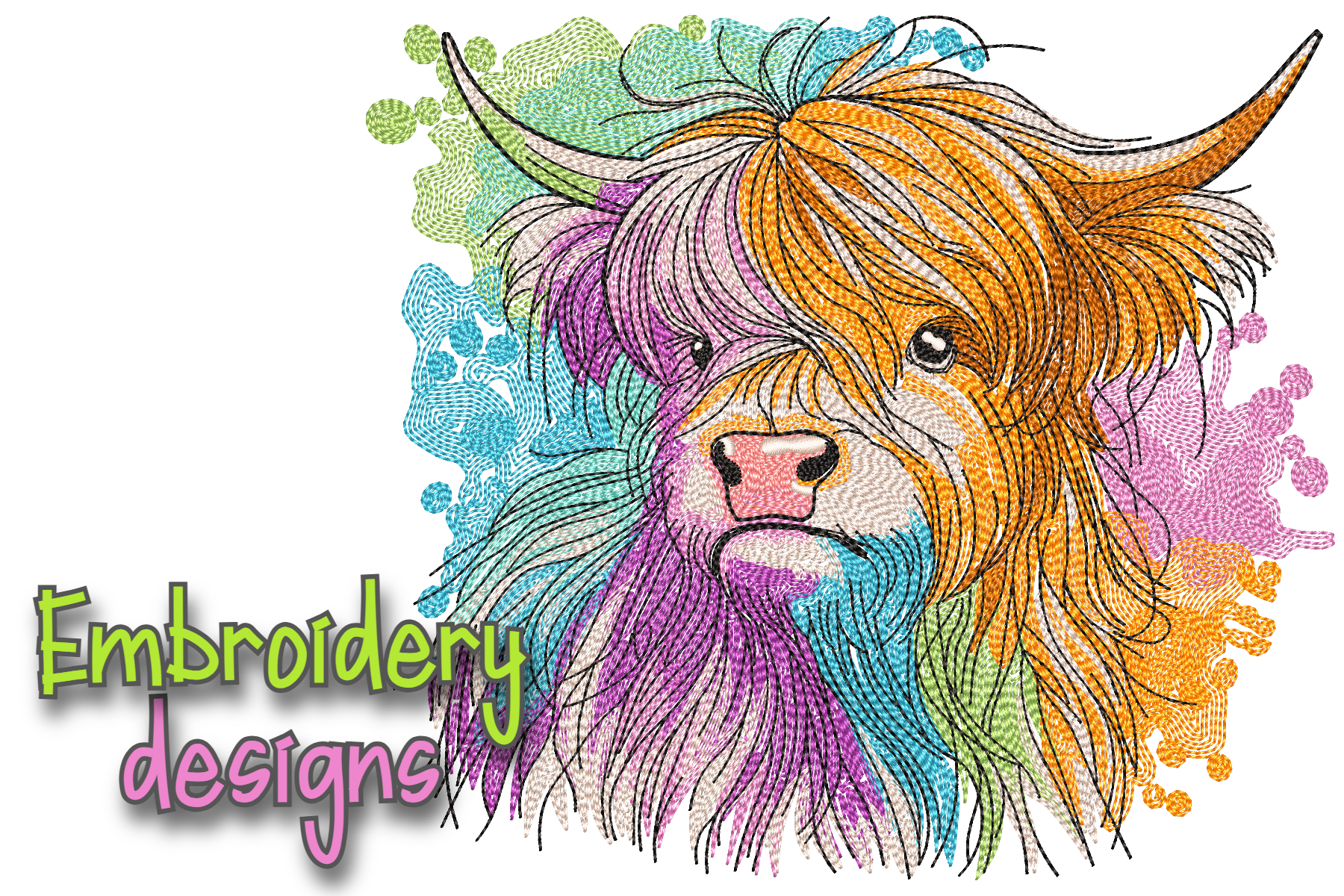 Scottish Highland Cow Embroidery Design
