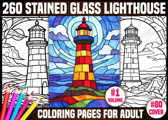 Preview of Stained Glass Lighthouse Coloring Pages coloring pages for adults