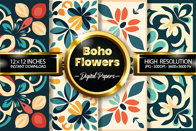 Boho Flowers Digital Papers Graphic by Hurairagraphics · Creative Fabrica
