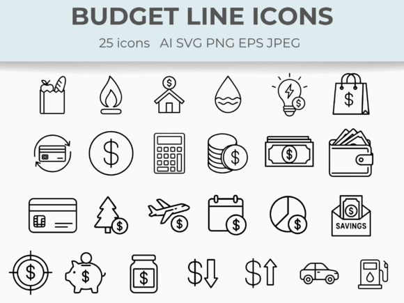 Budget Line Icons | Personal Finance SVG Grafik Symbole Von CozyNest Studio