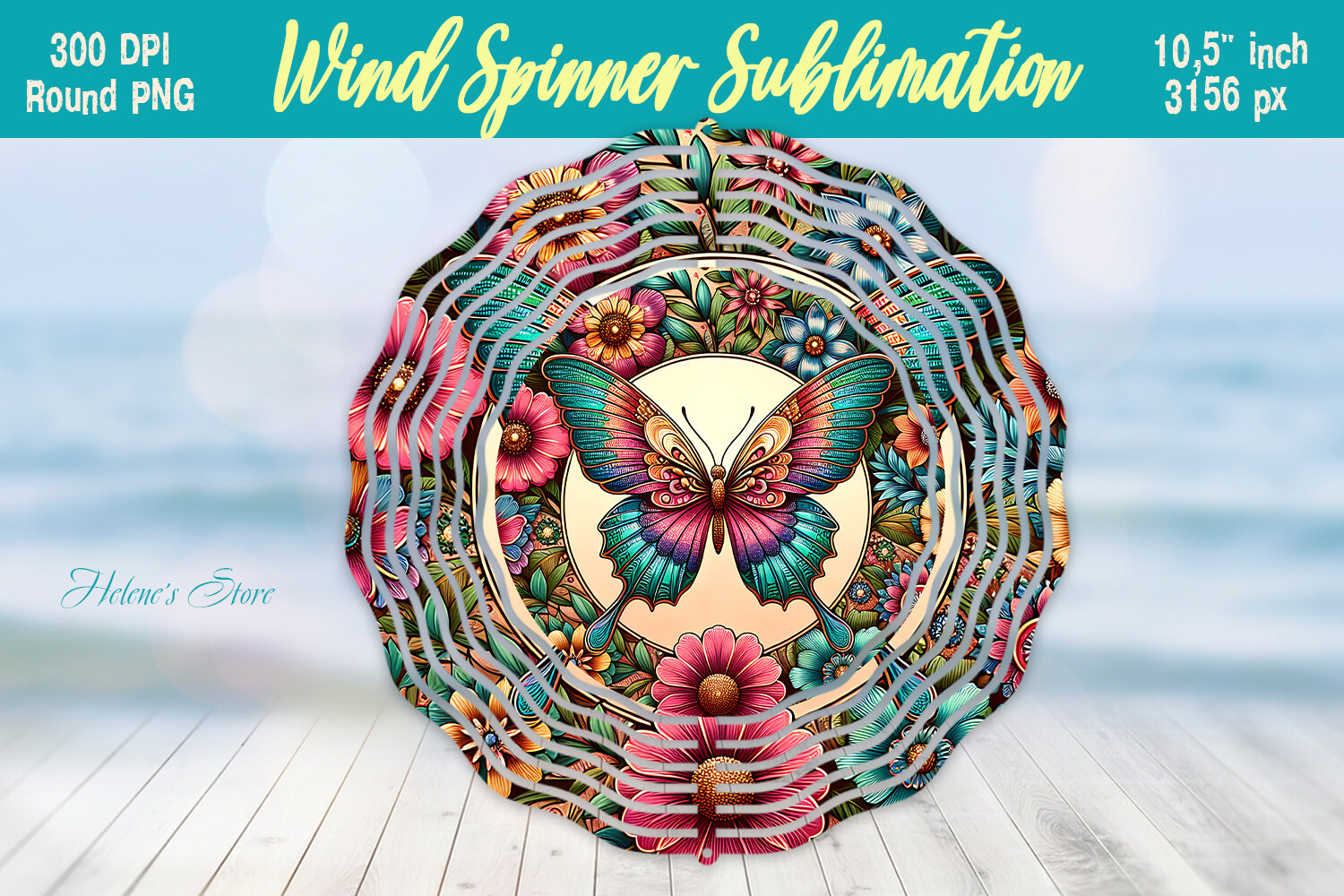 Butterfly and Flowers Wind Spinner Graphic by Helene's store · Creative ...