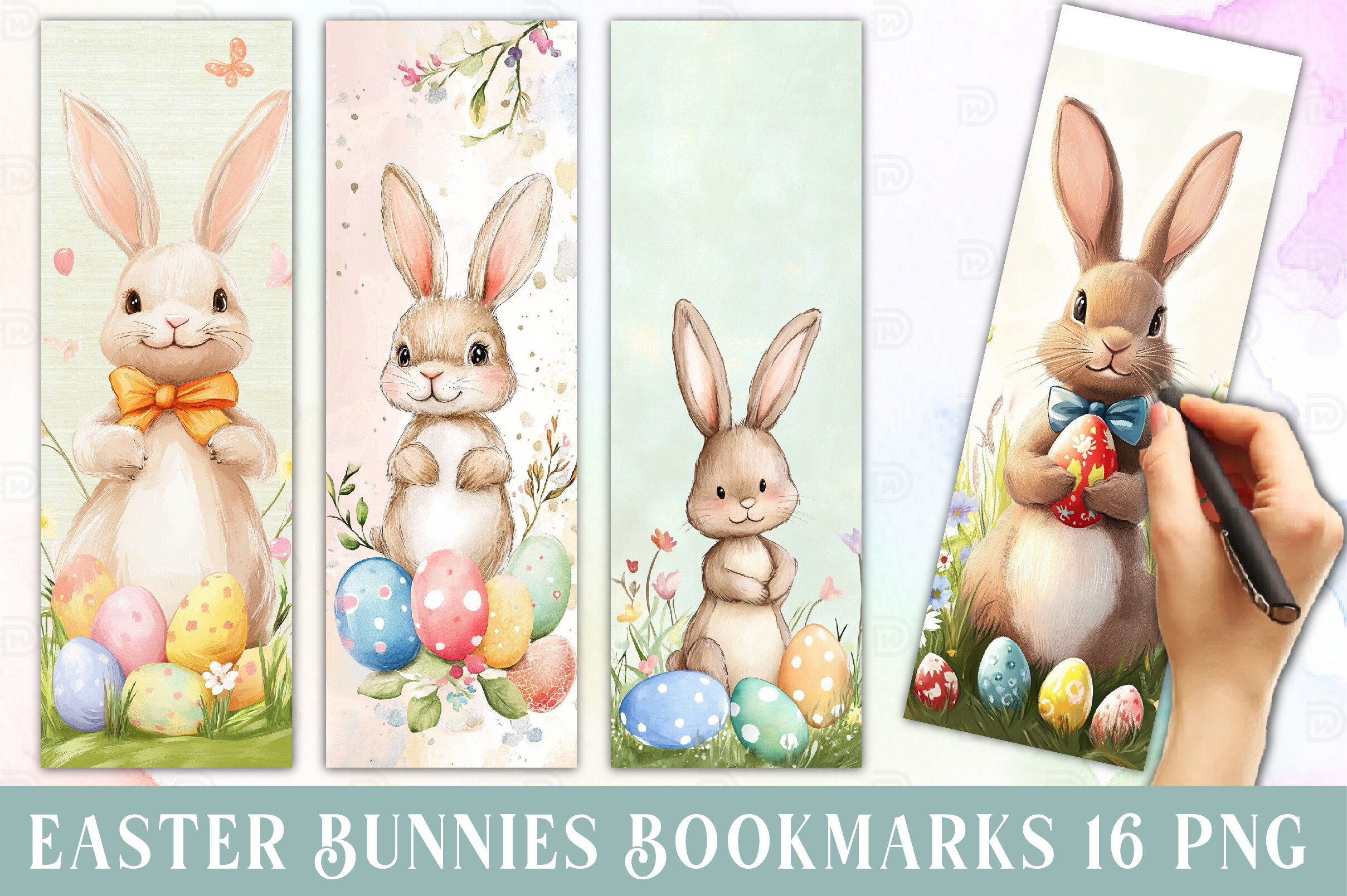 Easter Bunnies Printable Bookmarks Graphic by watercolor Design ...