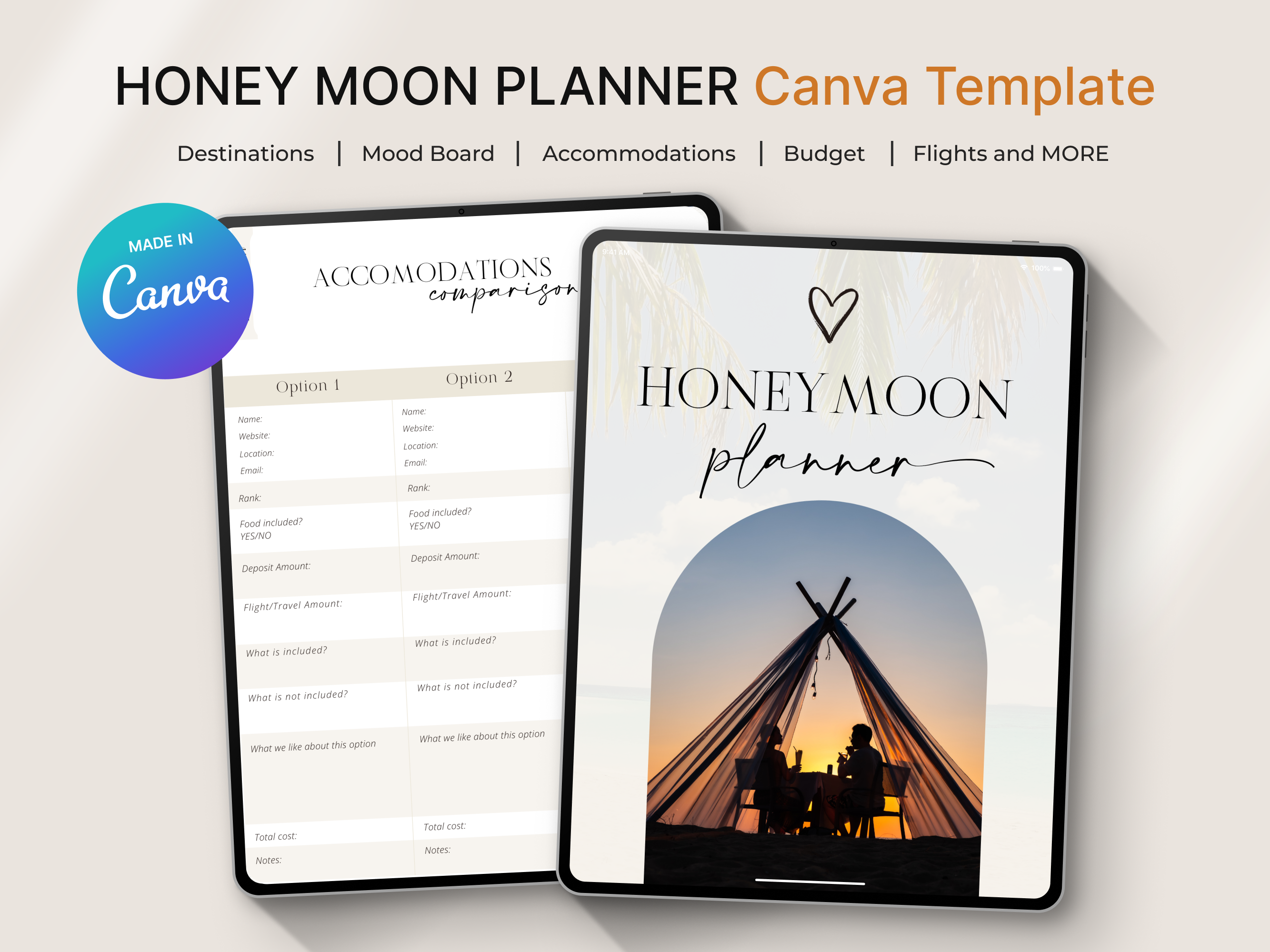 Honeymoon Planner, Canva Template