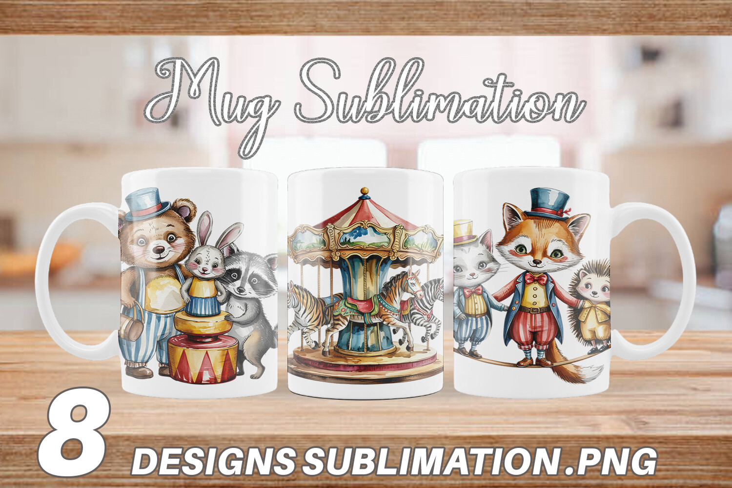 Mug Wrap Vintage Animal Circus Graphic by Artnoy · Creative Fabrica