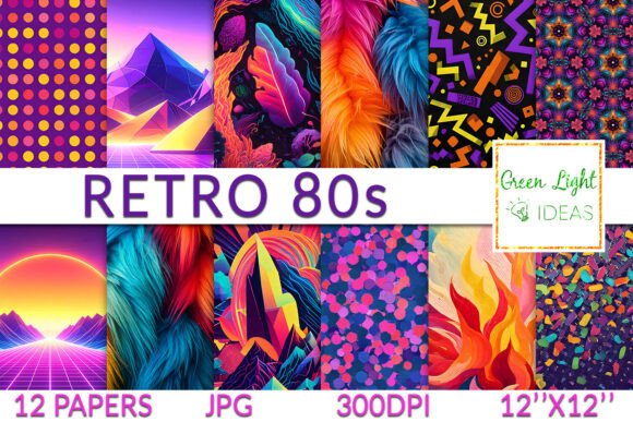 Retro 80s Digital Papers, 80s Background