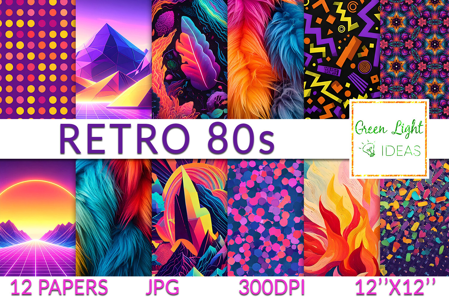 Retro 80s Digital Papers, 80s Background