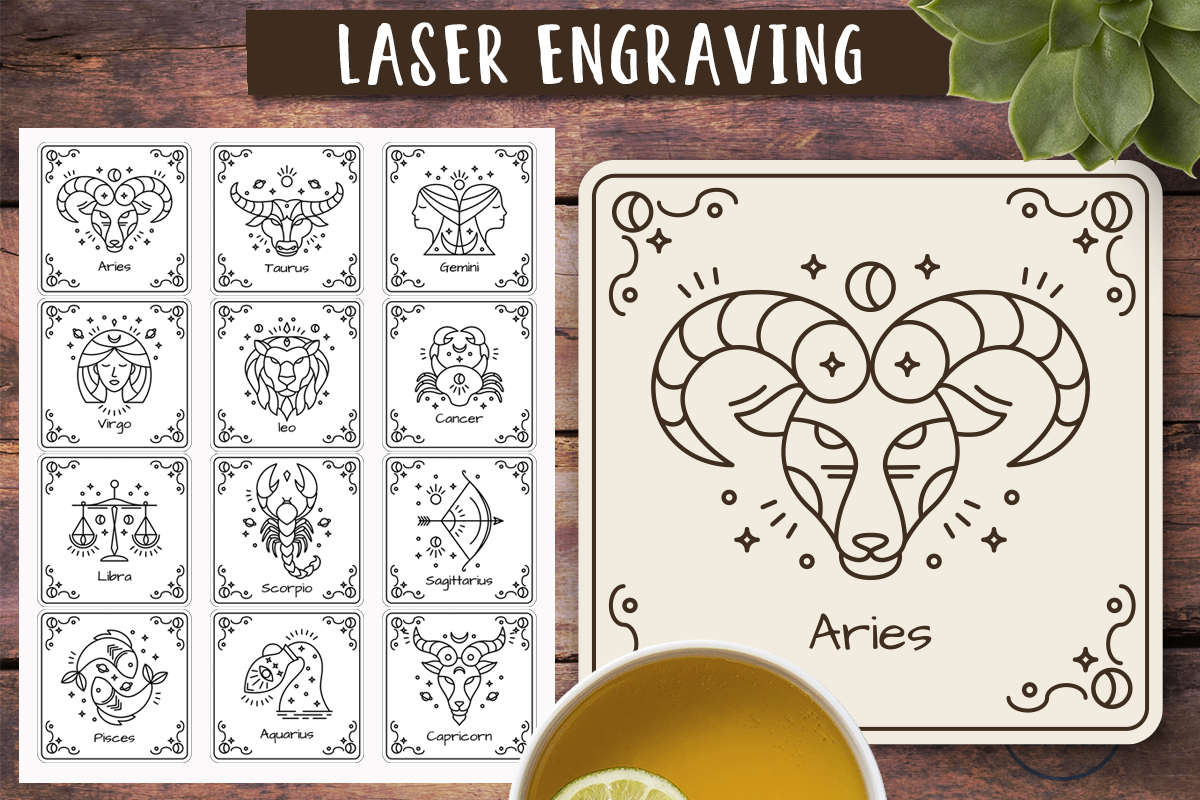 Zodiac coasters laser engraving