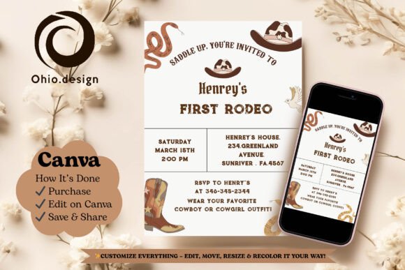 1st Rodeo Cowboy Birthday Invite Canva