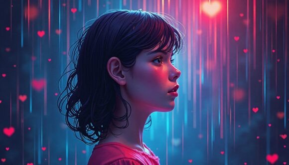 A Retro 80s Poster of a Girl in Glowing