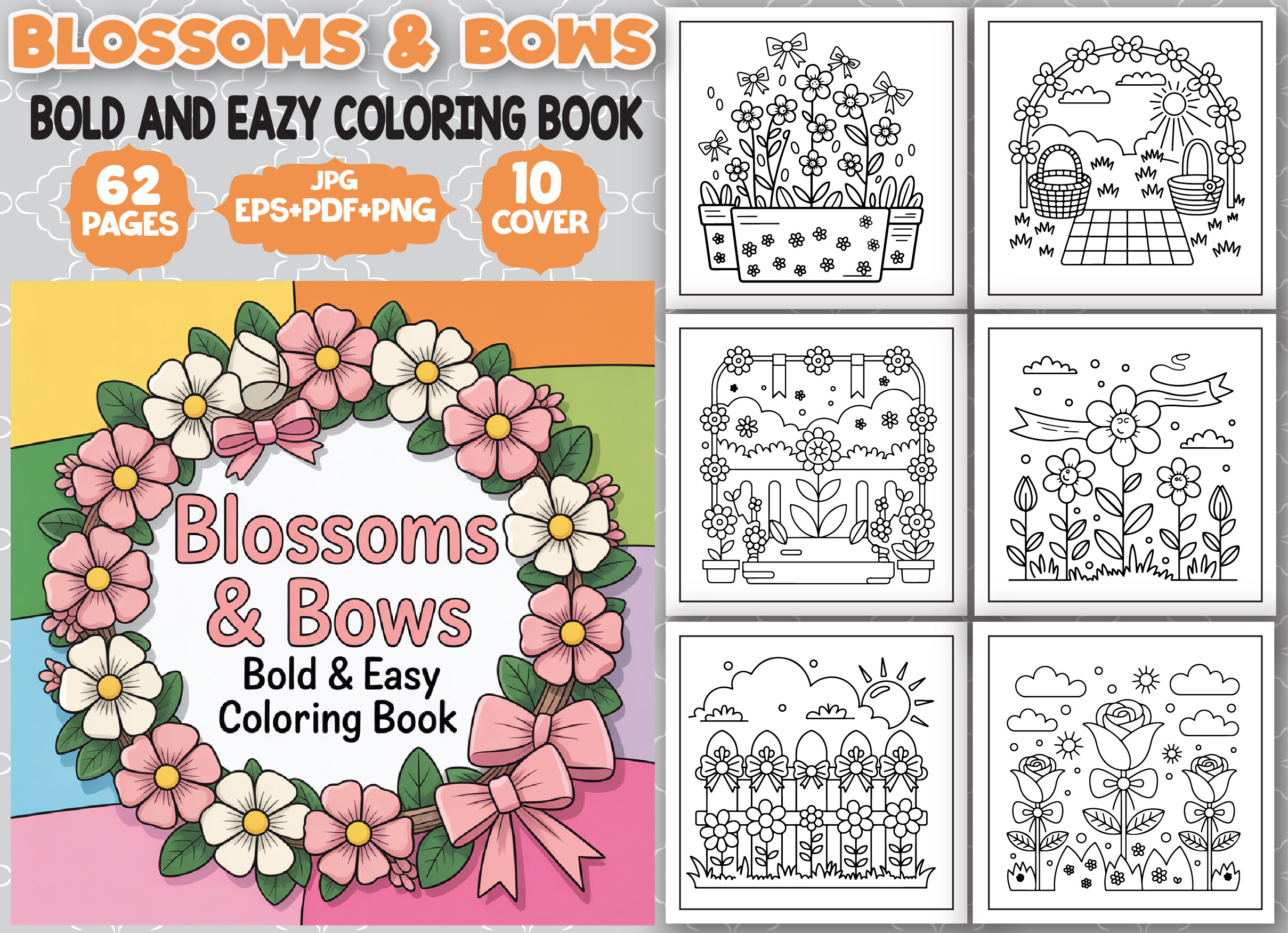 Blossoms and Bows Coloring Book Pages
