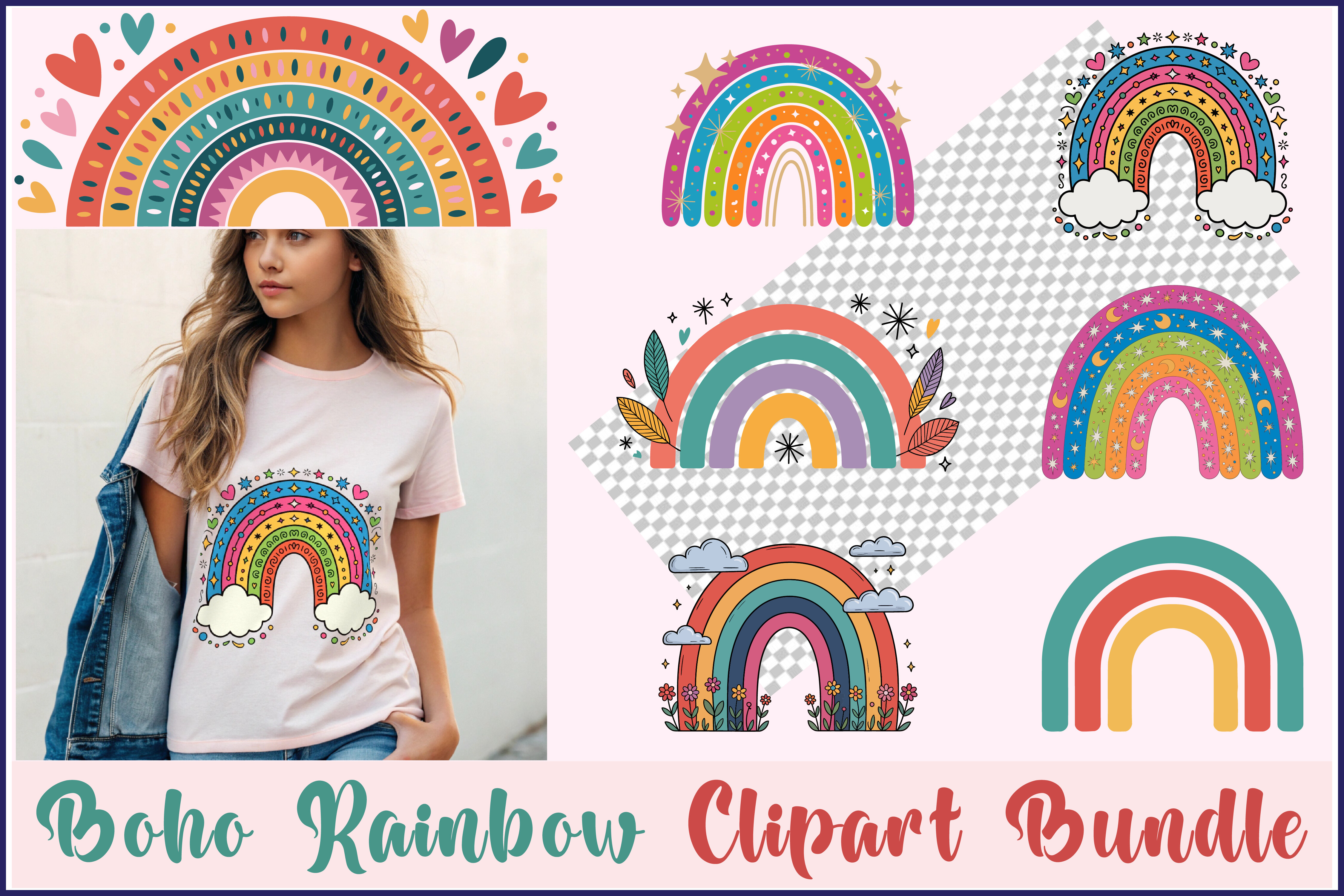 Boho Rainbow Clipart Bundle Graphic by Crafluent · Creative Fabrica