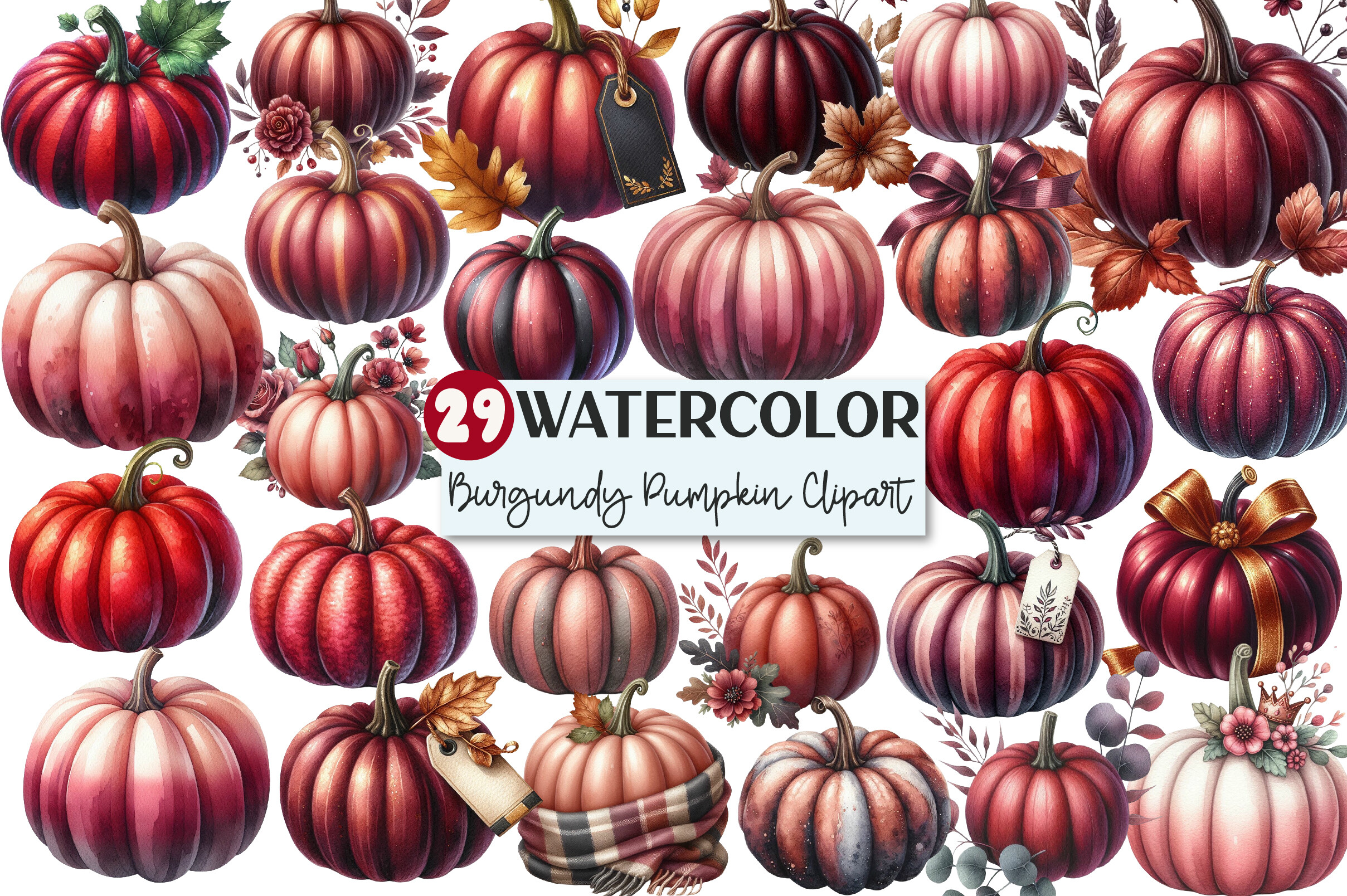 Burgundy Autumn Pumpkin Clipart Graphic by Rose Art · Creative Fabrica