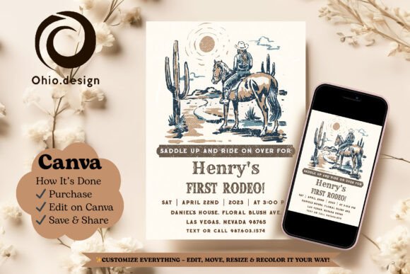 Cowboy First Rodeo 1st Birthday Invite