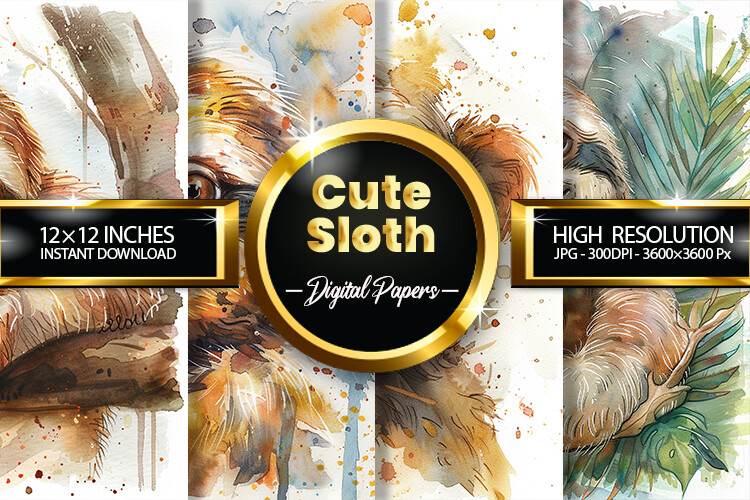 Sloth Digital Paper Cute Sloth Digital Papers Graphic by Hurairagraphics · Creative Fabrica