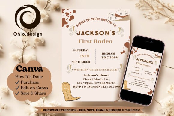First Rodeo Birthday Invite Canva