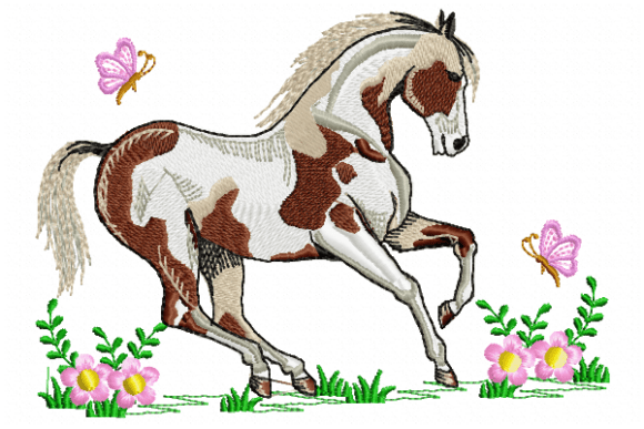 Floral Horse Elegance Embroidery Design