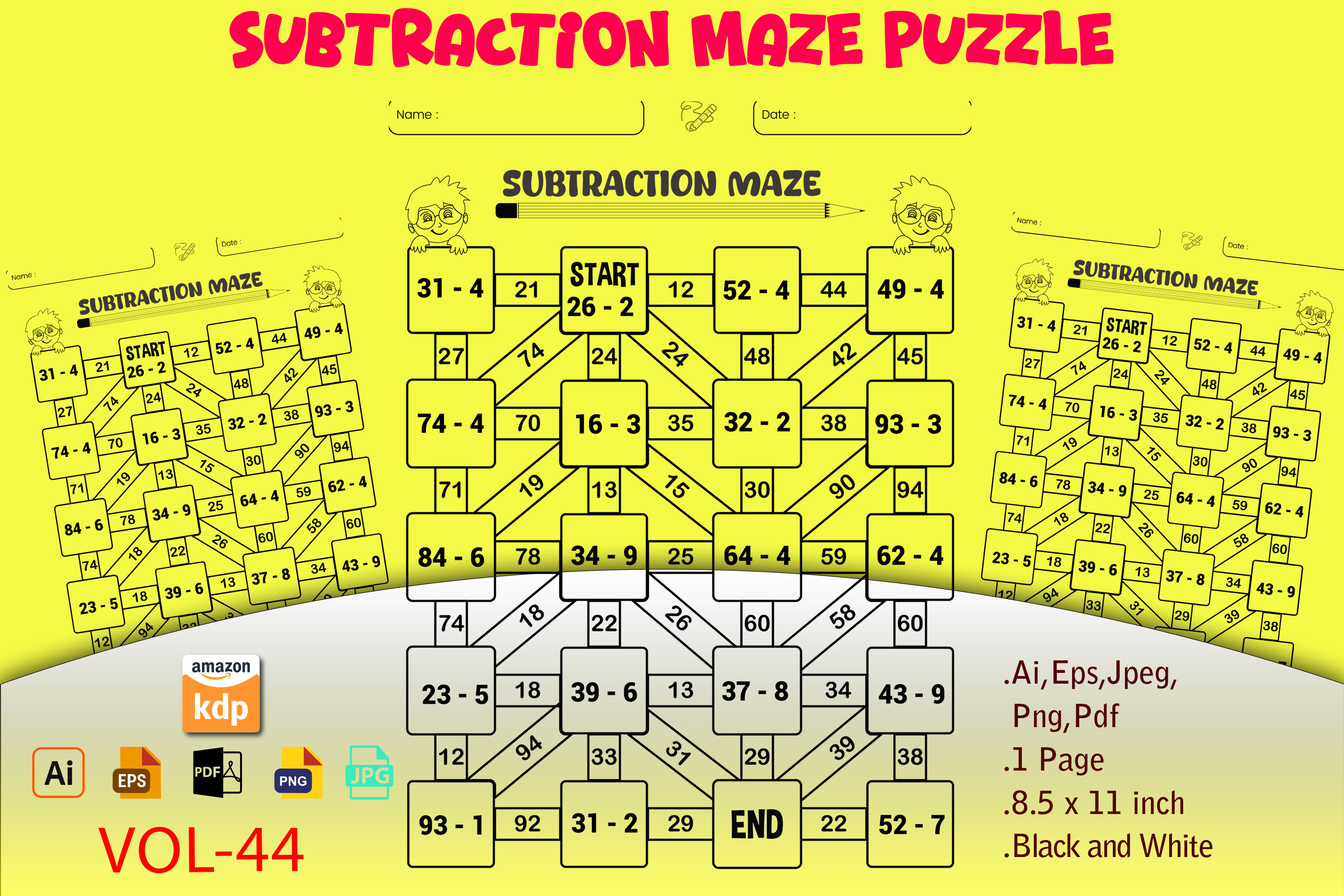 Print Subtraction Maze Puzzle Worksheet Graphic by Self Graphics House ...