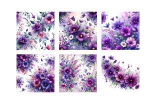 Purple Flowers Digital Paper Backgrounds Graphic by LazyCraftlab ...