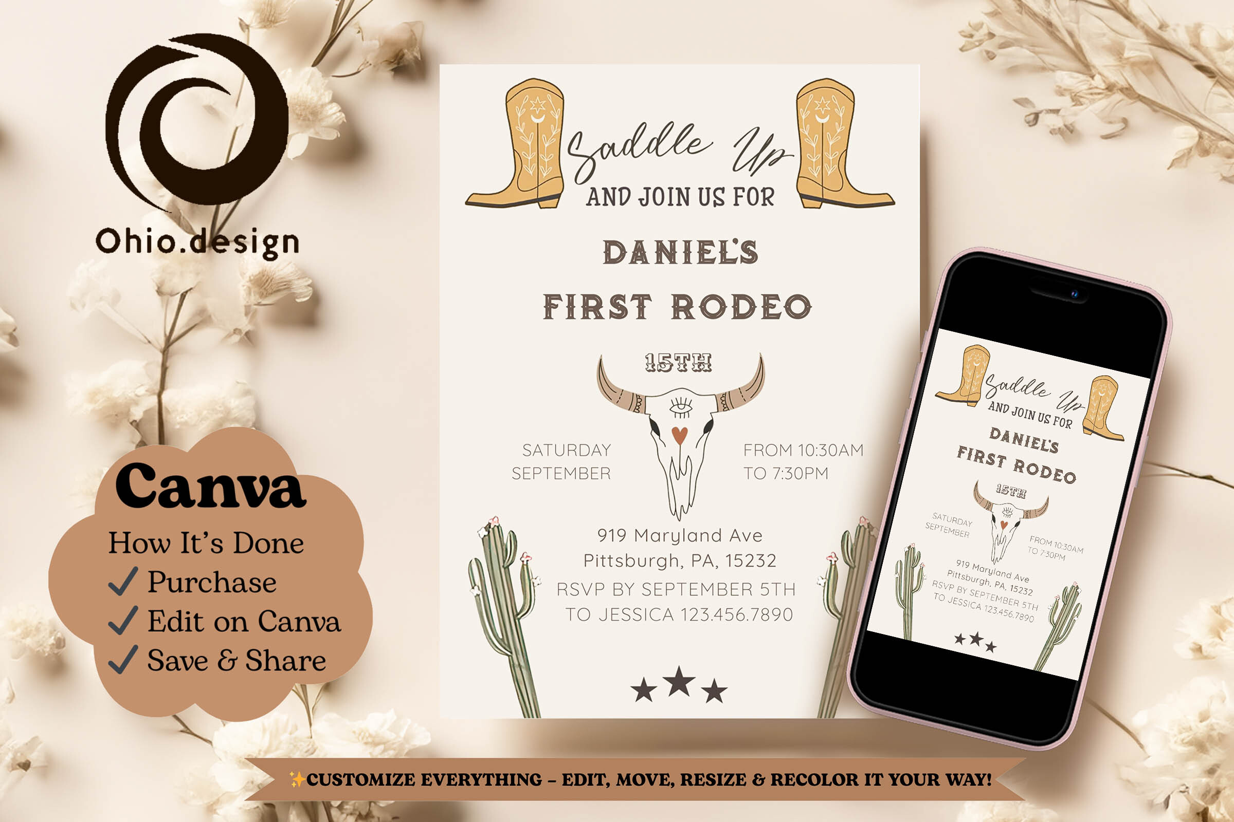 Saddle Up Western Cowboy Birthday Invite