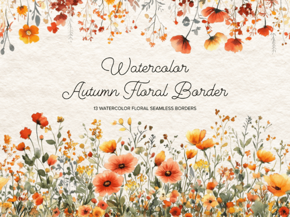 Watercolor Autumn Wildfloral Frame PNG