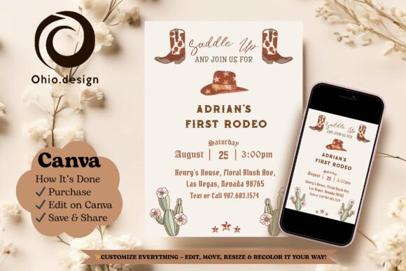 Western First Rodeo Birthday Invite