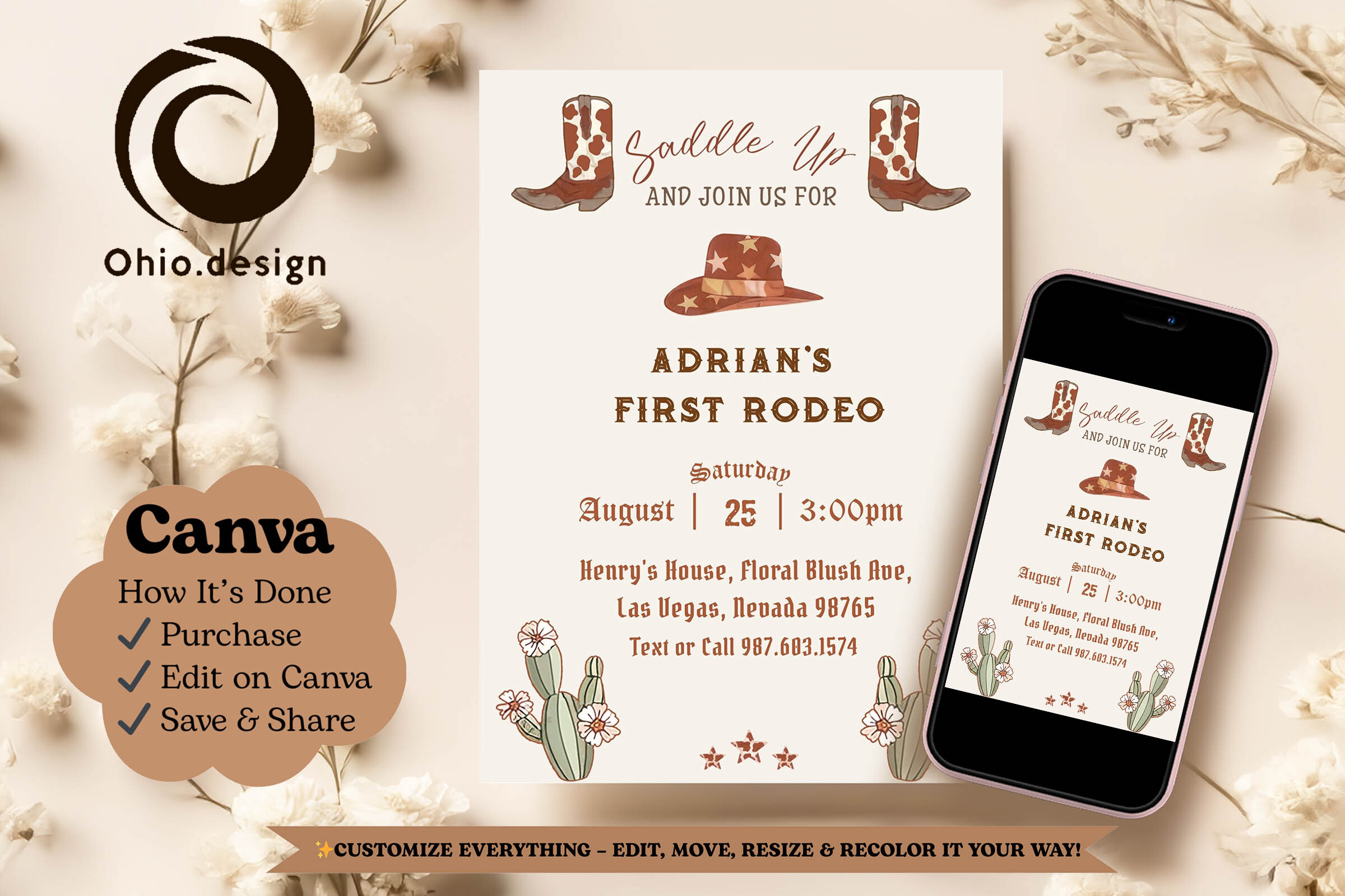 Western First Rodeo Birthday Invite