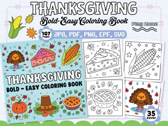 Bold and Easy Thanksgiving Coloring Book