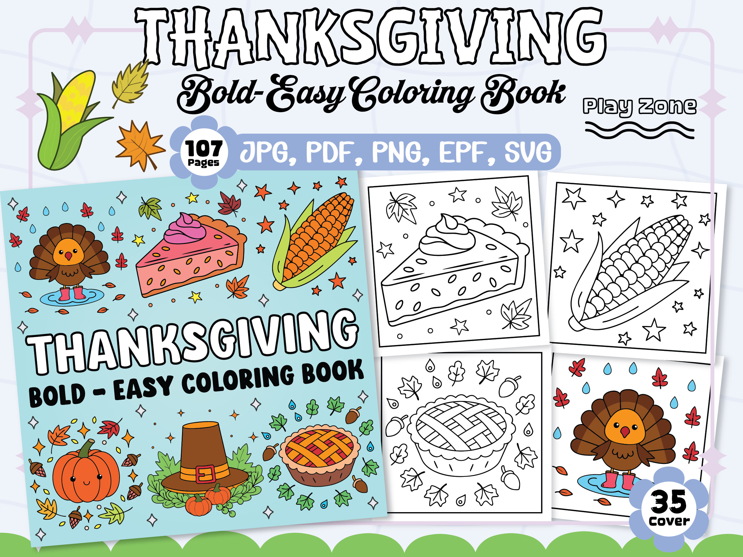 Bold and Easy Thanksgiving Coloring Book