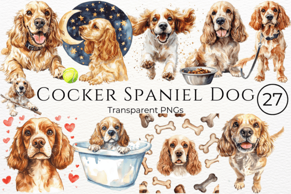 Watercolor cocker spaniel portrait PNG for memorial gifts