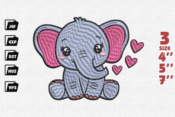 Cute Baby Elephant Embroidery