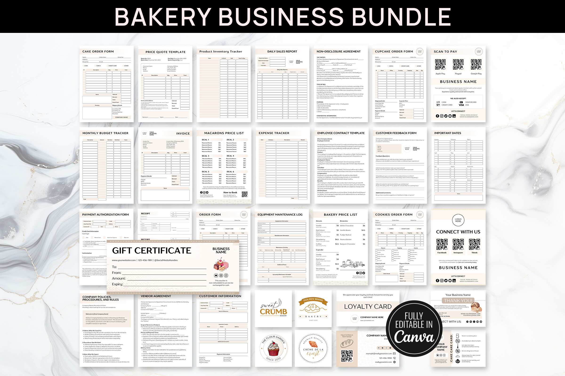 Editable Canva Bakery Business Bundle