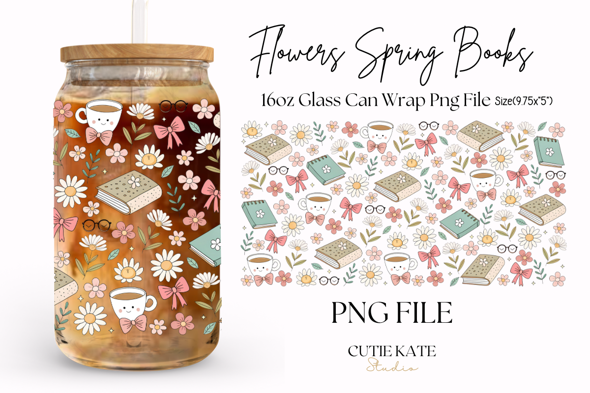 Flowers Spring Books Glass Can Wrap Png Graphic by Cutie Kate Studio ...
